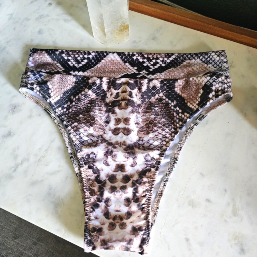 Snake Print High Waisted Cheeky Bikini Bottom